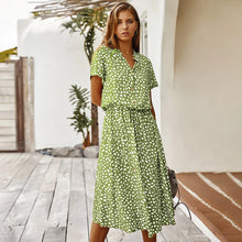 Load image into Gallery viewer, Vintage Floral Print Dress Women Boho Short Sleeve Long Dress Turn Down Collar Casual Waistband Shirt Dresses Robe 2021 Summer