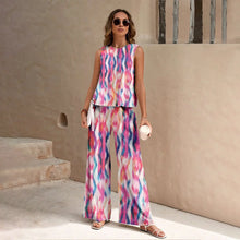 Load image into Gallery viewer, Harajuku Colorful Floral Pattern Print 2 Piece Womens Elegant O Neck Pullover And Straight Leg Pants Set Spring Summer Beach Set