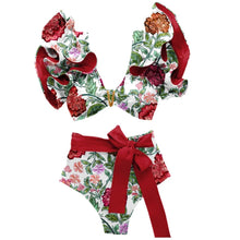 Load image into Gallery viewer, Two-Pieces Women Floral 2025 Push-Up Padded Bra Ruffles Bandage Bikini Set Swimsuit Swimwear Bathing Suit Beachwear Biquini