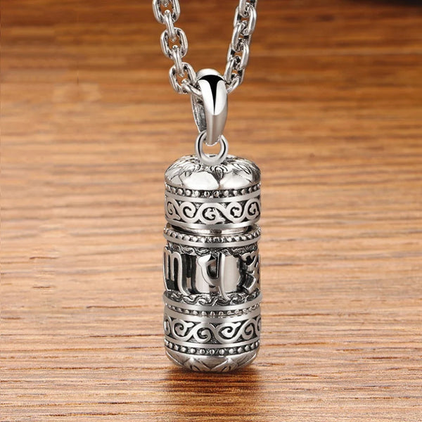 Silver Six Character True Word Pendant Can Open The Gawu Box Necklace for Men and Women Chinese Style Jewelry Rotatable