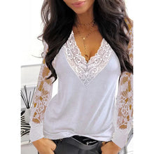 Load image into Gallery viewer, New Ladies Shirt Sexy Fashion Lace Stitching Hollow Leisure White Black Slimming V-Neck T-Shirt Womens Clothes for Spring/Summer