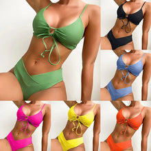 Load image into Gallery viewer, New High Elastic Bikini Set for 2025 Summer Two Pieces Solid Color Lace-up Sexy Women Swimsuit Beach Bathing Suit Swimwear