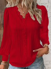 Load image into Gallery viewer, Elegant Summer Hollow Lace Patchwork Women Shirt Chic Blouse V Neck Long Sleeve Shirt Plain Lace Casual Basic Regular Tops