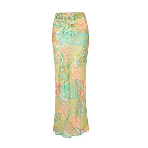Beach Printed Bikini Skirts Set Women's Sexy Backless Sleeveless Lace-up Swimwear Long Skirt 2025 Summer New Lady Vacation Suit