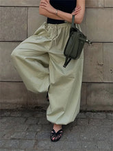 Load image into Gallery viewer, Tossy Summer Fashion Pocket Bloomers Female Trousers Pleated Loose High Waist Patchwork Bandage Streetwear Wide Leg Women Pants