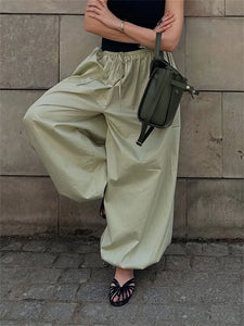 Tossy Summer Fashion Pocket Bloomers Female Trousers Pleated Loose High Waist Patchwork Bandage Streetwear Wide Leg Women Pants