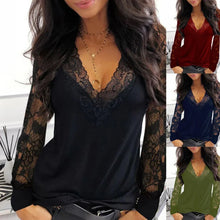 Load image into Gallery viewer, New Ladies Shirt Sexy Fashion Lace Stitching Hollow Leisure White Black Slimming V-Neck T-Shirt Womens Clothes for Spring/Summer