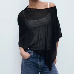 Summer Irregular Knitted Cover-ups Crop Tops Y2k Aesthetic Vintage Smocked T-shirt Boho Beach Vacation Going Out Pullovers Tees