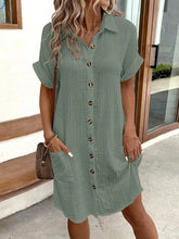 Load image into Gallery viewer, Vintage Women Solid Mini Dress Summer Fashion V-neck Three Quater Sleeve Cotton Linen Dress Ladies Casual Holiday Vestidos