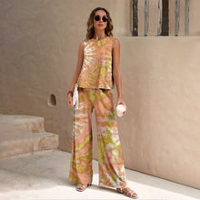 Load image into Gallery viewer, Harajuku Colorful Floral Pattern Print 2 Piece Womens Elegant O Neck Pullover And Straight Leg Pants Set Spring Summer Beach Set