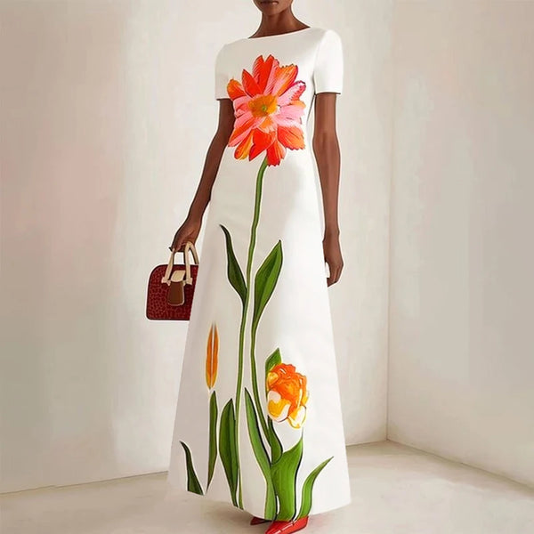 Gymystars Summer Evening Dresses Elegant Party Dresses 2026 Fashion Boat Neck Flower Print Luxurious Holiday Dress Trend Clothes