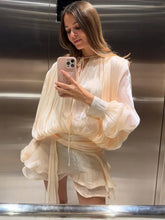 Load image into Gallery viewer, Fashion Women&#39;s Ruffles Short Dress Elegant Round Neck Lace Up Lantern Long Sleeve Mini Vestido Chic Female 2025 Solid Dresses