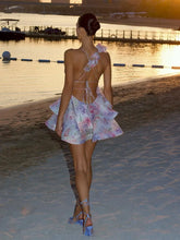 Load image into Gallery viewer, Flower Printed Short Puff Sleeve Mini Dress Women V Neck Beach Holiday Summer Short Vestido 2025 Seaside A-line Sexy Casual Gown