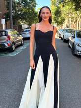 Load image into Gallery viewer, New Contrast Color A-line Women&#39;s Sling Dress Elegant Sleeveless Backless High Waist Long Robe Chic High Street Banquet Gowns