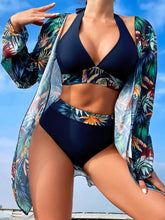 Load image into Gallery viewer, Halter Print Bikini Sets 3PCS Women Swimsuit With Kimono High Waist Swimwear Female Bathers Bathing Swimming Swim Suit Beachwear