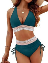 Load image into Gallery viewer, New 2026 Summer Beachwear Women Textured Bikini Set Wide Shoulder Belt Swimwear High Waist Push Up Bathing Suits Female Swimsuit