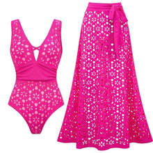 Load image into Gallery viewer, 2Pcs Printed Swimsuit Women Sexy Swimwear New Bikini With Long Skirt Female Biquini Push Up Swim Suit Bodysuit Beachwear CoverUp