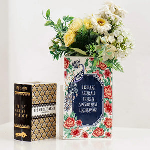Square Book Ceramic Vase Creative Painted Vase Art Flower Arrangement Accessories Living Room Home Decoration Table Vase