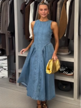 Load image into Gallery viewer, Sexy Women Backless Lace Up High Waisted Denim Dress Fashion O Neck Sleeveless A Line Dresses Spring Chic Lady Street Robes