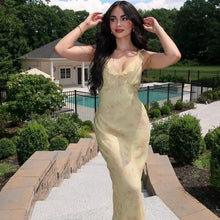 Load image into Gallery viewer, Cryptographic Summer Floral Print Plunge Maxi Dress Outfits Sexy Backless Fairy Sun Dresses Vacation Beachwear Vestido Coquette