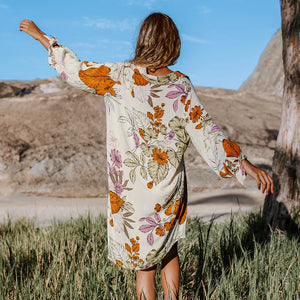 Floral Buttoned Bikini Shirt Cover Up For Woman Loose Holiday Chiffon Beach Tunic Dress 2023 Summer Midi Dress Beachwear