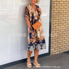 Load image into Gallery viewer, Women's Short-sleeve New V-neck Print Casual Dress Summer Fashion Elegant Office Party Holiday Women Clothes Dresses Robe Femme
