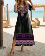 Load image into Gallery viewer, Ethnic Bohemian Floral Print Casual Vacation Short-Sleeved Large-Size Dress