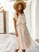 Load image into Gallery viewer, Vintage Floral Print Dress Women Boho Short Sleeve Long Dress Turn Down Collar Casual Waistband Shirt Dresses Robe 2021 Summer