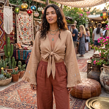 Load image into Gallery viewer, Boho Queens Women Star Moon Embroidery Ruffles Flare Sleeve Short Bohemian Kimono Vacation Beach Summer Bikini Boho Cover-ups