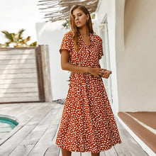Load image into Gallery viewer, Vintage Floral Print Dress Women Boho Short Sleeve Long Dress Turn Down Collar Casual Waistband Shirt Dresses Robe 2021 Summer
