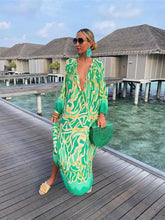 Load image into Gallery viewer, Autumn Women's Print Casual Dress New Fashion V-neck Long Sleeve Loose Holiday Party Long Dresses For Women Robe Femme 2024