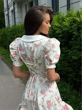 Load image into Gallery viewer, Flower Printed Lapel Mini Dress Women Casual Daily Short Sleeved V Neck A-line Fluffy Short Vestido 2025 New Summer Holiday Robe
