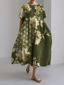 New Women's Round Neck Long Casual Dress Summer Large Size Fresh Fish Print Dress Street Vacation Short-sleeved Dress
