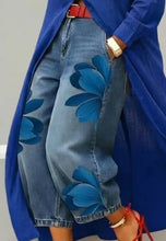 Load image into Gallery viewer, Streetwear Women's Floral Print High Waist Jeans Loose Fit Cropped Wide Leg Denim Pants Casual Trendy Plus Size Trousers