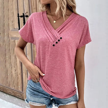 Load image into Gallery viewer, Fashion Women T Shirt Solid Color V Neck Short Sleeve Basic Tops Tee Streetwear Summer Oversized Clothing Female T-Shirts