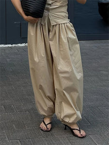 Tossy Summer Fashion Pocket Bloomers Female Trousers Pleated Loose High Waist Patchwork Bandage Streetwear Wide Leg Women Pants