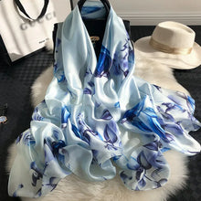 Load image into Gallery viewer, Green Peacock Feather Hijab Summer Beach Pareo Silk Scarf Women Luxury Bandana Soft Long Foulard Femme Designer Bufandas Mujer