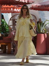Load image into Gallery viewer, Yellow Casual Ruffles Lace-up Shirts For Women Fashion Loose Long Sleeve V Neck Summer Blouse Lady Lightweight Holiday Tops 2025