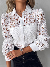 Load image into Gallery viewer, Lace Blouses For Women Elegant Office White Shirt Long Sleeve Button Turn-down Collar Sexy Hollow Tops Fashion Women's Clothing