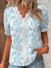 Load image into Gallery viewer, Fashion Casual Vacation Shirt Women Summer V Neck Hollow Out Solid Color Blouse Female Elegant Striped Jacquard Casual Tops