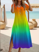 Load image into Gallery viewer, Elegant Summer Plus Size V-Neck Butterfly Print Dress - Split Hem Short Sleeve Women's Fashion