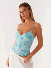 Load image into Gallery viewer, Shiny Sequins V Neck Cropped Vest Women Sexy Lace Up Backless Summer Holiday Halter Tops 2025 Chic Lady Sparkle Sling T-shirt