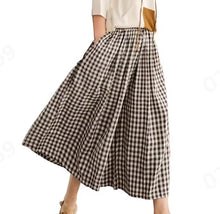 Load image into Gallery viewer, Summer New Culotte Pants High Waist Pleated Slanted Pocket A-Shaped Wide Leg Covering Span Checkered Printing Trousers