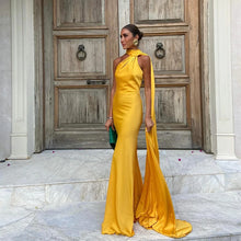 Load image into Gallery viewer, Elegant Satin Ribbons Halter Party Dress Women&#39;s Sexy Backless Off Shoulder Sleeveless Robes 2025 Summer New Lady Evening Gowns