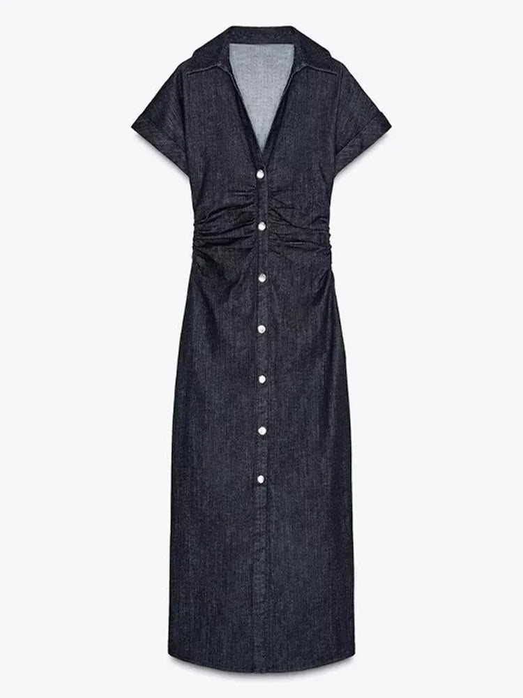 Sexy Women Backless Lace Up High Waisted Denim Dress Fashion O Neck Sleeveless A Line Dresses Spring Chic Lady Street Robes