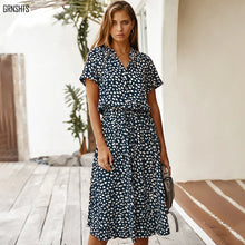 Load image into Gallery viewer, Vintage Floral Print Dress Women Boho Short Sleeve Long Dress Turn Down Collar Casual Waistband Shirt Dresses Robe 2021 Summer