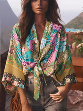 Load image into Gallery viewer, Happie Queens Floral Print Sashes Short  Kimono Women Fashion V Neck Batwing Sleeves Robe Lady Boho Bikini Cover-ups