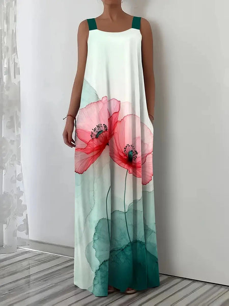 Plus Size Spring and Summer Hot Sale Casual Vacation Print Suspender Pocket Dress