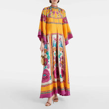 Load image into Gallery viewer, Ethnic Retro Spring Print Boho Long Dress Women Sexy Stand Collar Lace-up Party Dress Fall Long Sleeve Loose Ladies Maxi Dresses