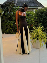 Load image into Gallery viewer, New Contrast Color A-line Women&#39;s Sling Dress Elegant Sleeveless Backless High Waist Long Robe Chic High Street Banquet Gowns